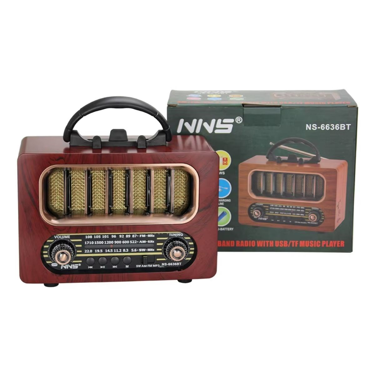 Orta Boy Retro Ahşap Tasarım Bluetooth Hoparlörlü Radyo – FM/AM D