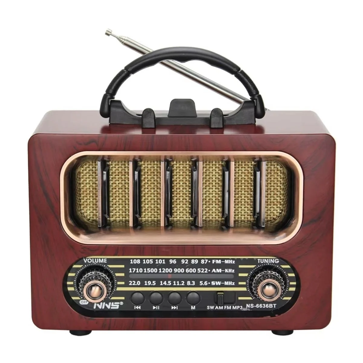 Orta Boy Retro Ahşap Tasarım Bluetooth Hoparlörlü Radyo – Fm/am Destekli, Şarjlı Ve Taşınabiliri Radyo Ns-6636 Bx40