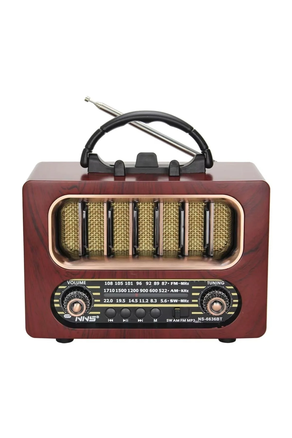 Orta Boy Retro Ahşap Tasarım Bluetooth Hoparlörlü Radyo – Fm/am Destekli, Şarjlı Ve Taşınabiliri Radyo Ns-6636 Bx40