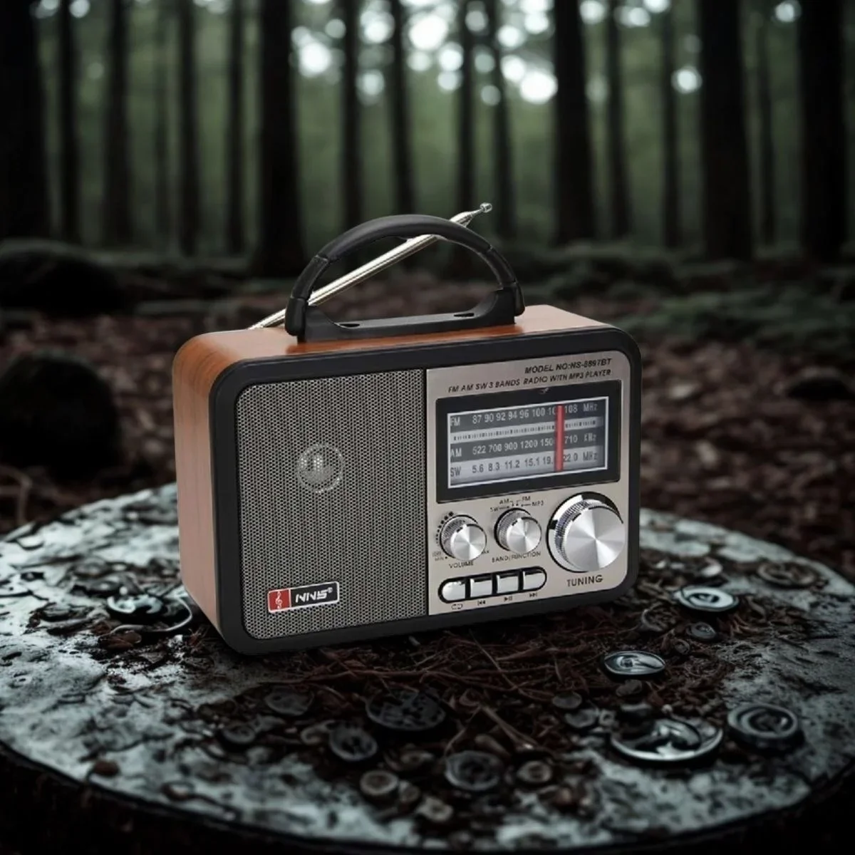 Orta Boy Retro, Nostaljik, Ahşap Tasarım Bluetooth Hoparlörlü, Şarjlı, Taşınabilir FM/AM Destekli Radyo NS-8897 Orta Boy Retro, Nostaljik, Ahşap Tasarım Bluetooth Hoparlörlü, Şarjlı, Taşınabilir FM/AM Destekli Radyo NS-8897