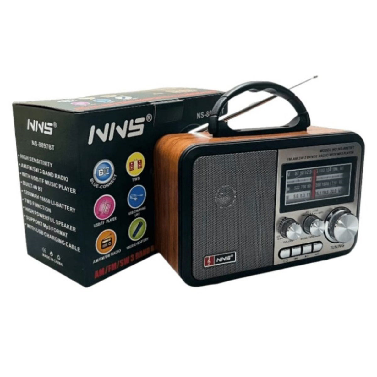 Orta Boy Retro, Nostaljik, Ahşap Tasarım Bluetooth Hoparlörlü, Şa