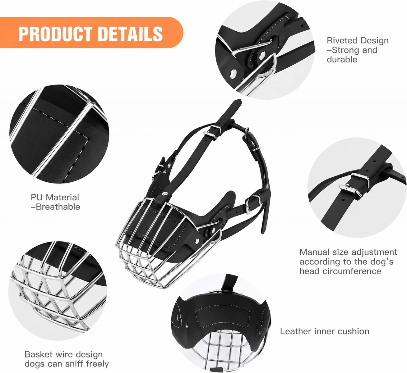 Orta Irk Metal Deri Köpek Ağızlığı 28 cm Siyah