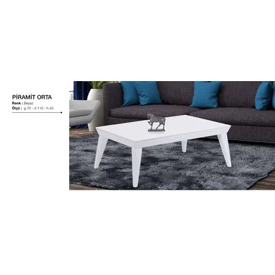 Orta Sehpa 11771 OSM Piramit Model Parlak Beyaz Kayın RETRO ayak 