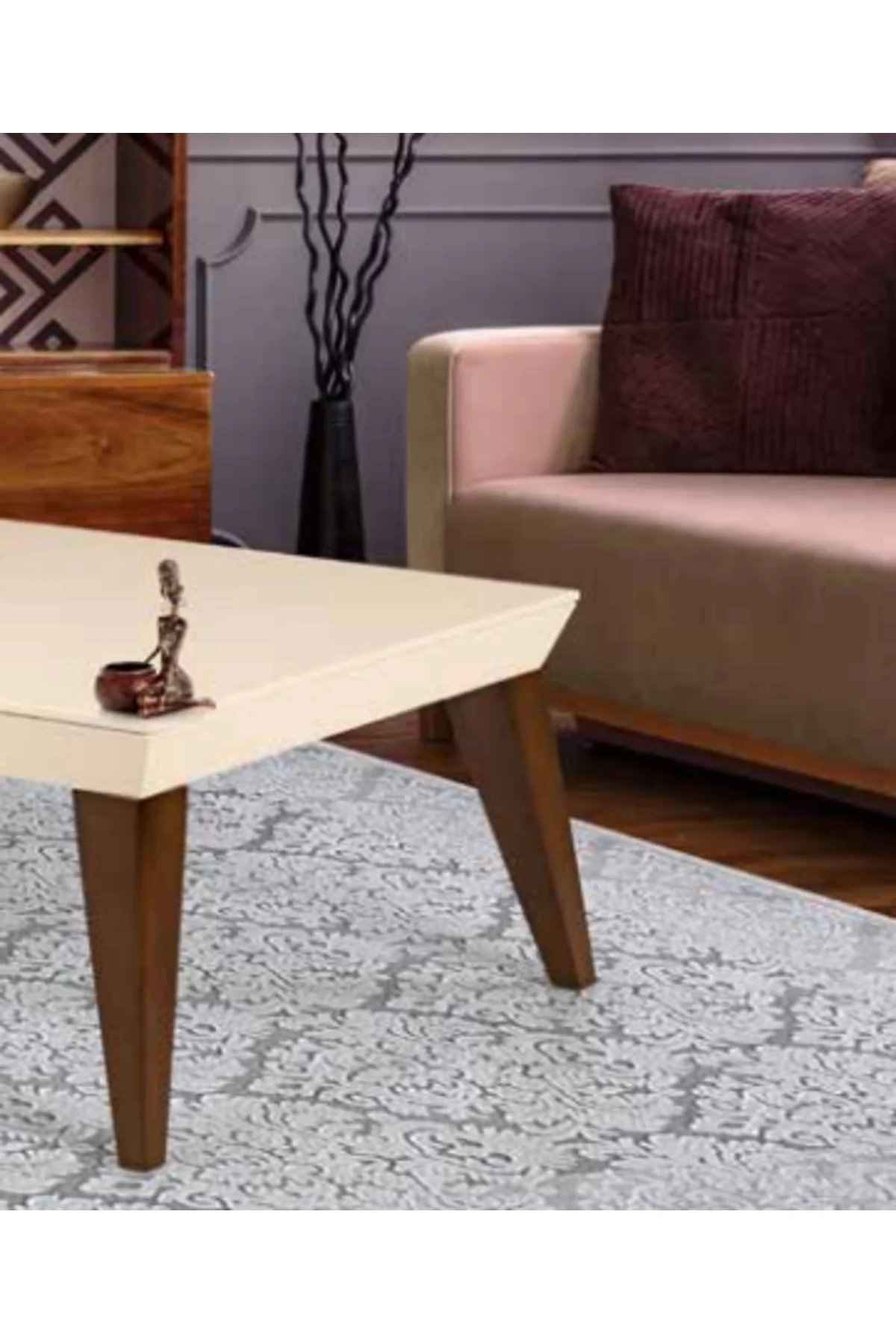 Orta Sehpa 11773 OSM Piramit Model Krem Ceviz Kayın RETRO ayak Demonte El Yapım - Görsel 3