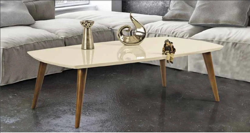 Orta sehpa 11781 OSM OVAL Kayın Retro Ayak Krem Ceviz Tabla Kutu 