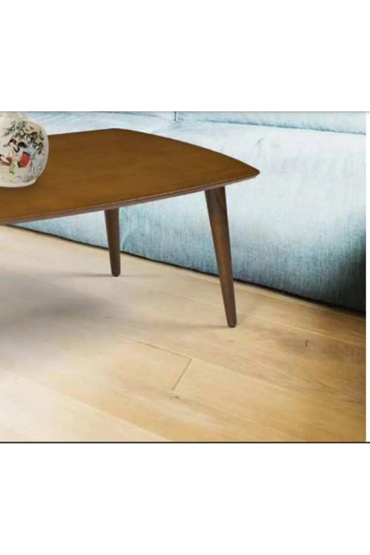 Orta sehpa 11782 OSM OVAL Model Kayın retro Ayak Parlak Ceviz Tabla El Yapım - Görsel 5
