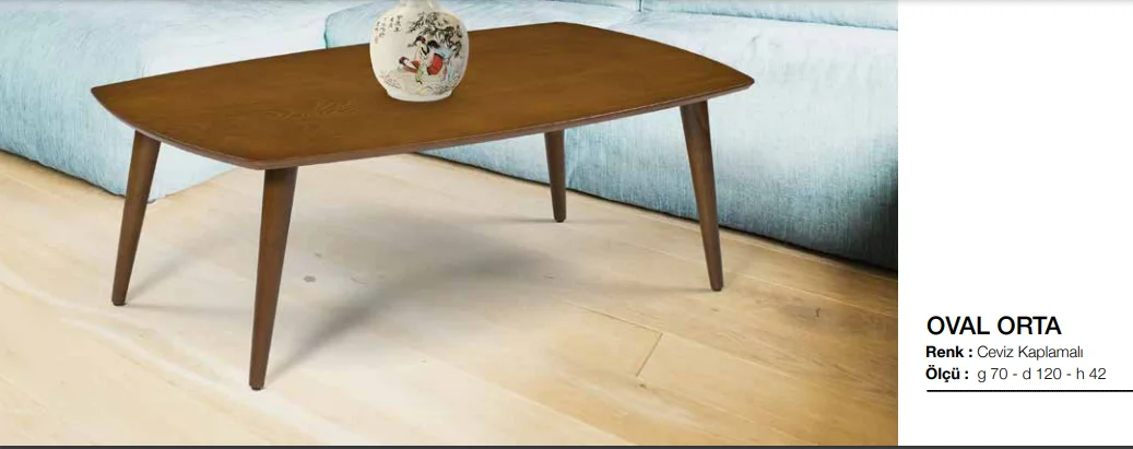 Orta sehpa 11782 OSM OVAL Model Kayın retro Ayak Parlak Ceviz Tab