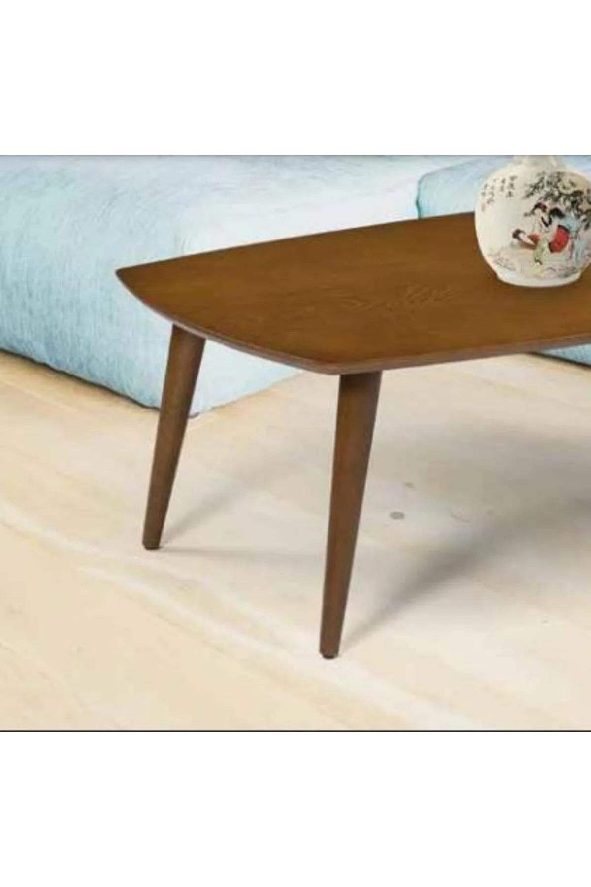 Orta sehpa 11782 OSM OVAL Model Kayın retro Ayak Parlak Ceviz Tabla El Yapım - Görsel 4