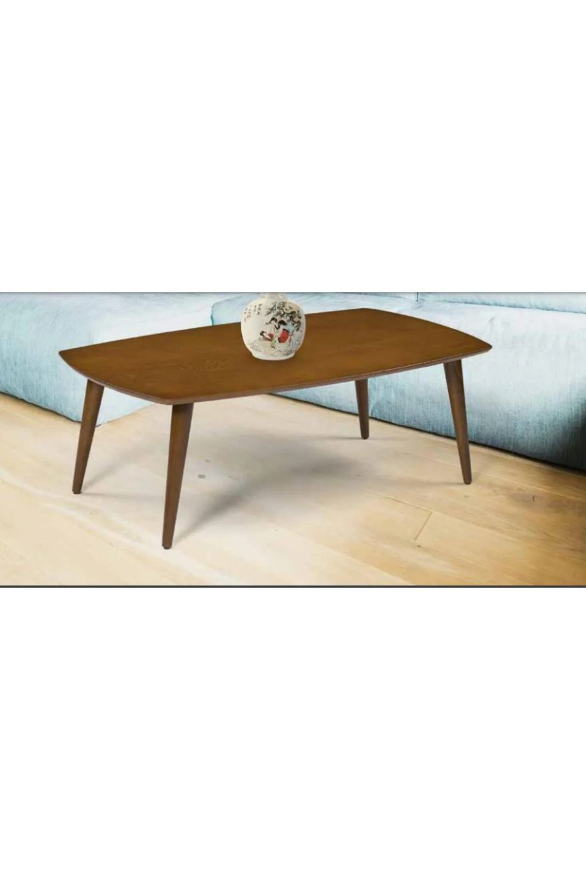 Orta sehpa 11782 OSM OVAL Model Kayın retro Ayak Parlak Ceviz Tabla El Yapım - Görsel 2