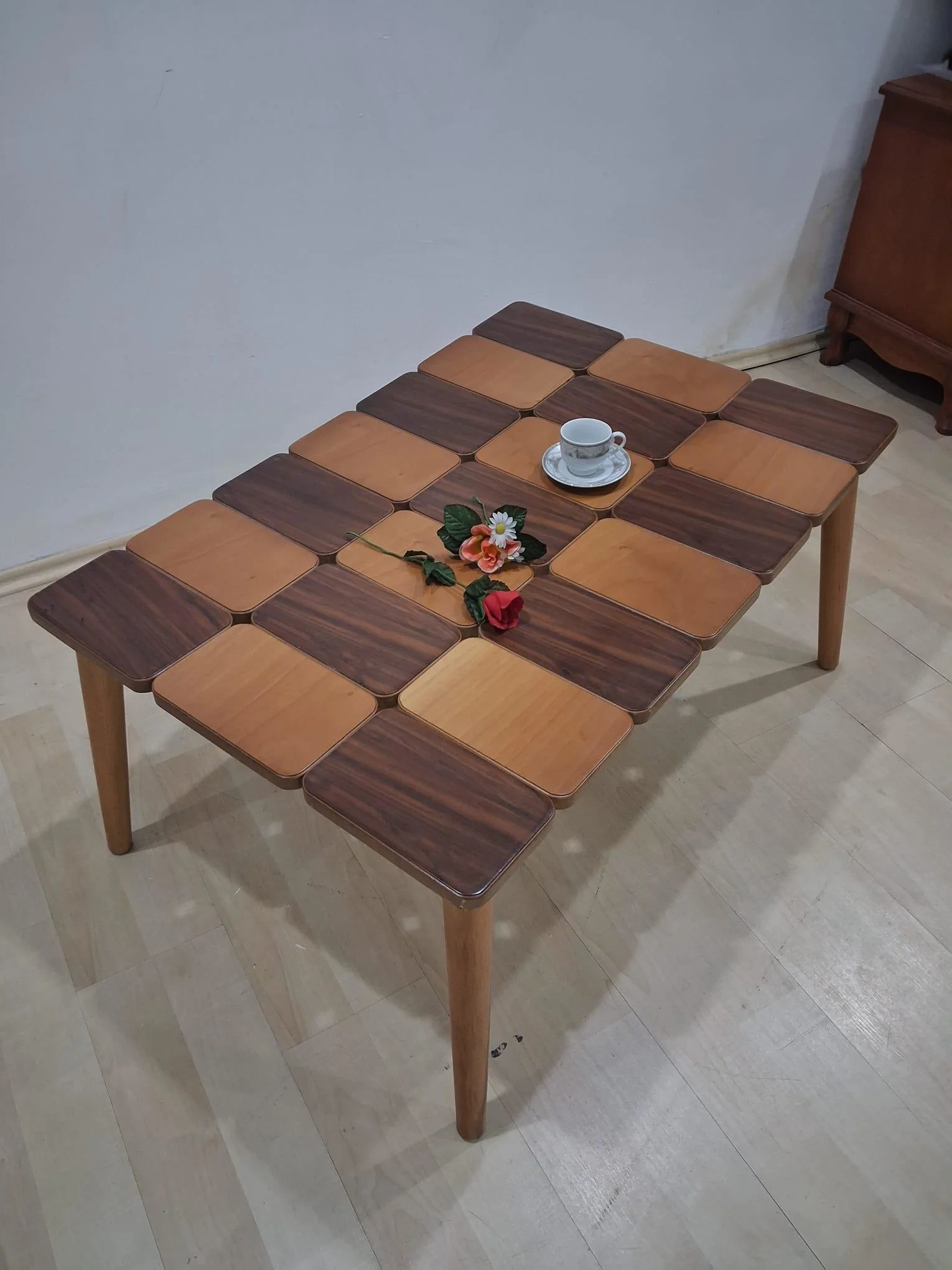 Orta sehpa 13790 KARELİ Tabla MODEL Kayın Retro Ayak Parlak Ceviz