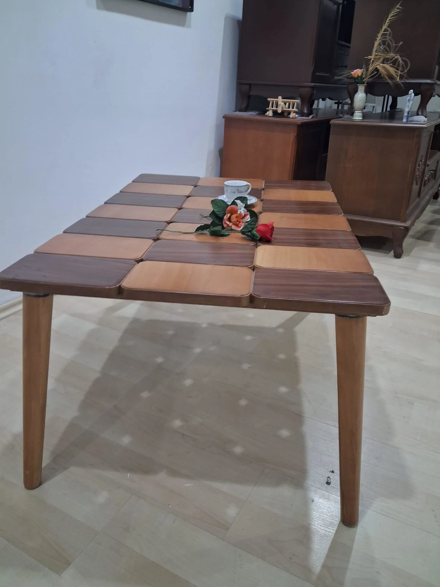 Orta sehpa 13790 KARELİ Tabla MODEL Kayın Retro Ayak Parlak Ceviz