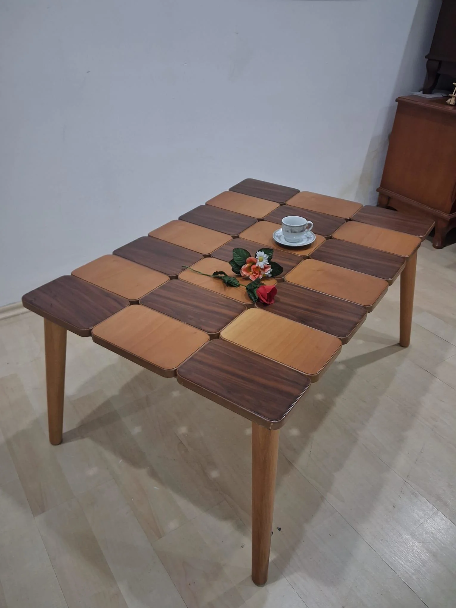 Orta sehpa 13790 KARELİ Tabla MODEL Kayın Retro Ayak Parlak Ceviz