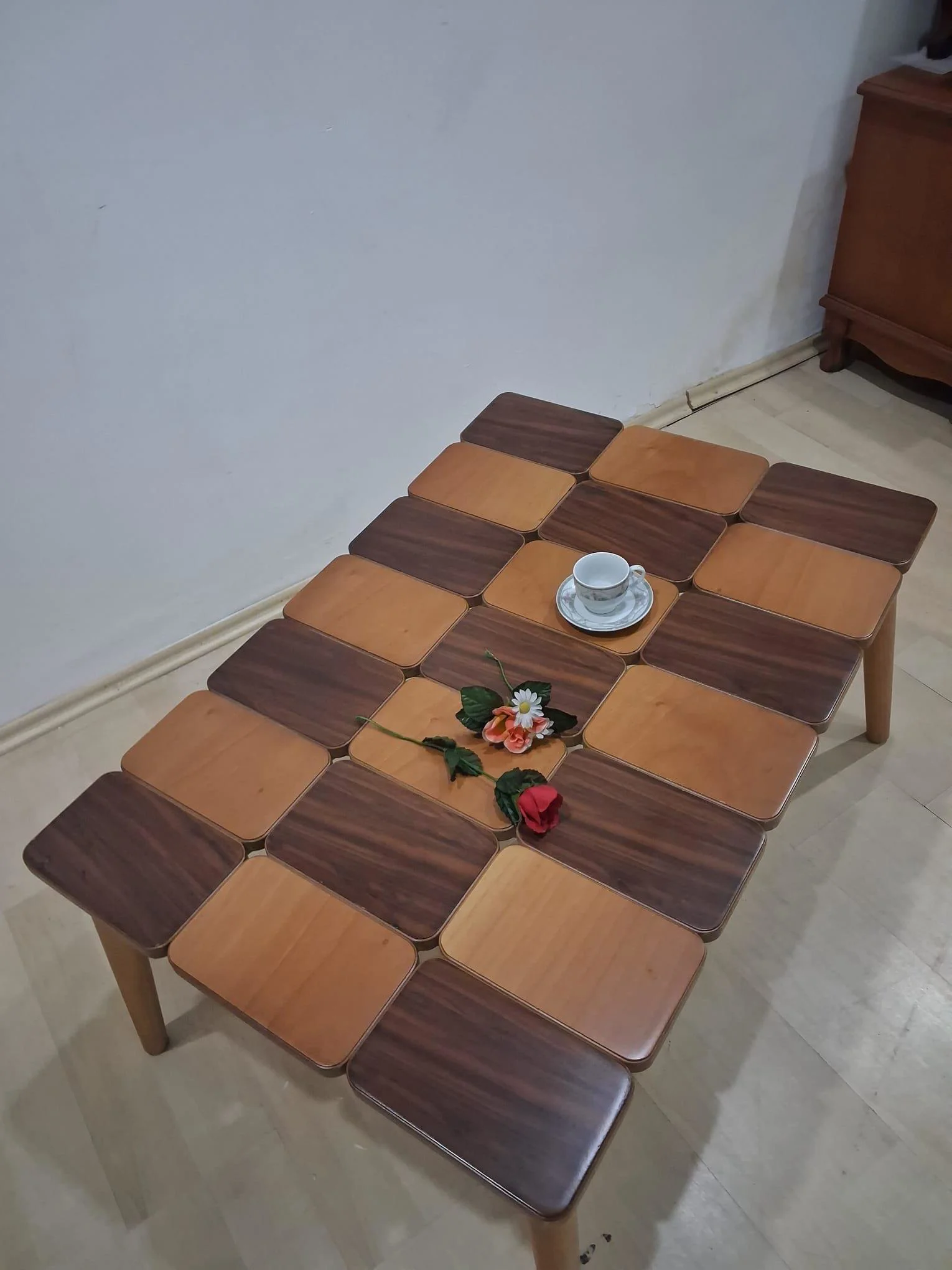 Orta sehpa 13790 KARELİ Tabla MODEL Kayın Retro Ayak Parlak Ceviz