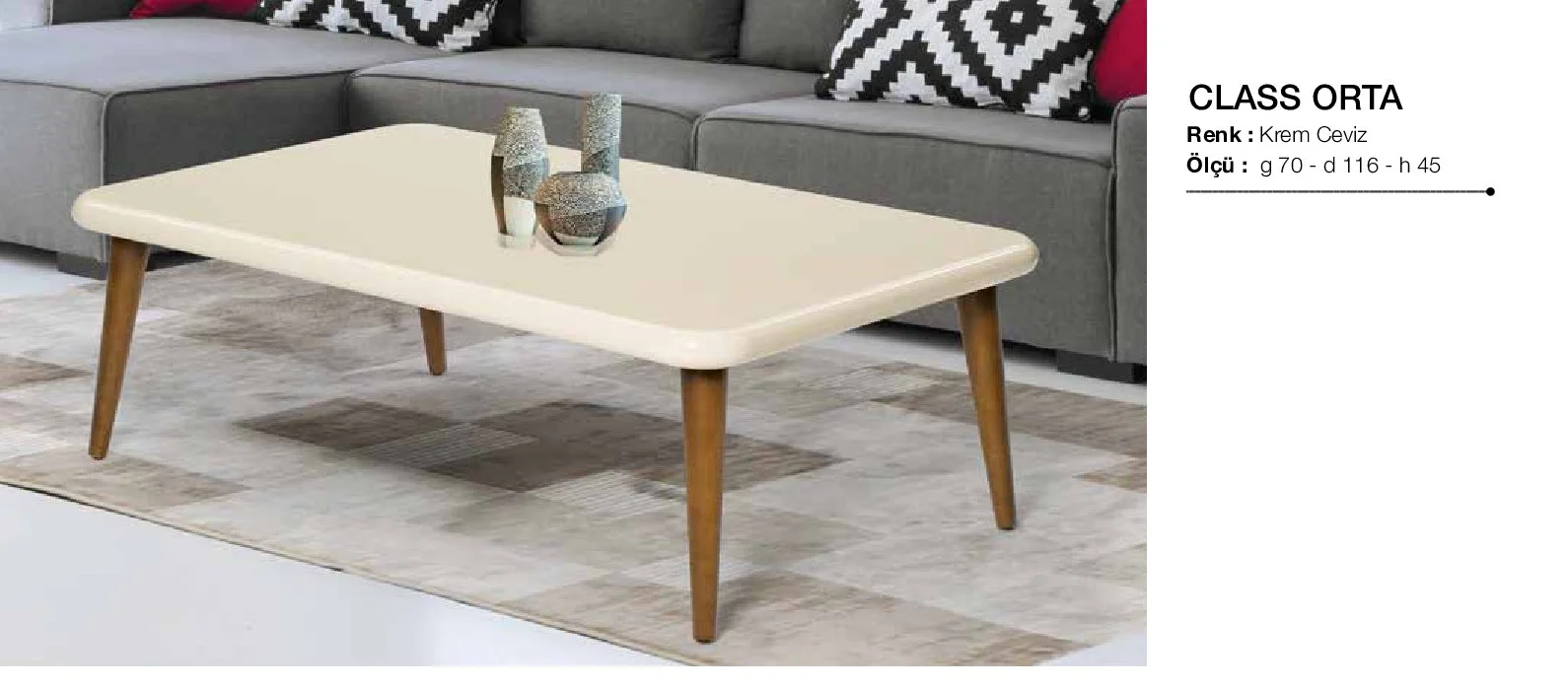 Orta sehpa 17591 OSM CLASS Model Parlak Ceviz Krem Kayın aslan ay