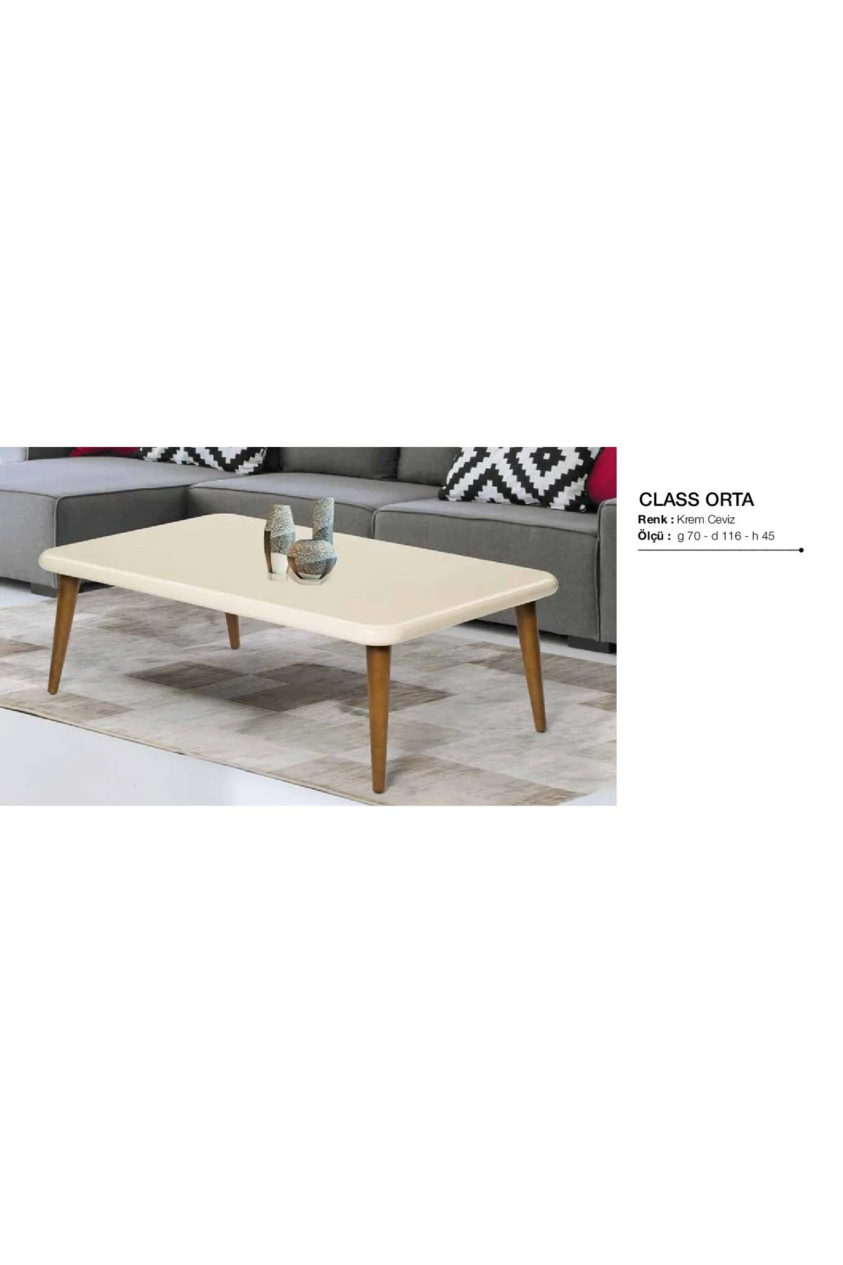 Orta sehpa 17591 OSM CLASS Model Parlak Ceviz Krem Kayın aslan ayak EL yapım - Görsel 2