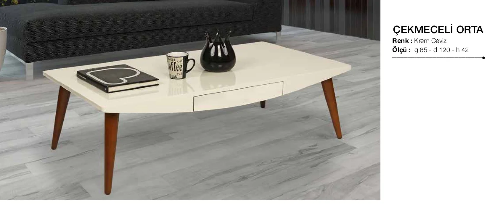 Orta Sehpa 17601 OSM ÇEKMECE Model Parlak Ceviz Krem Kayın aslan 