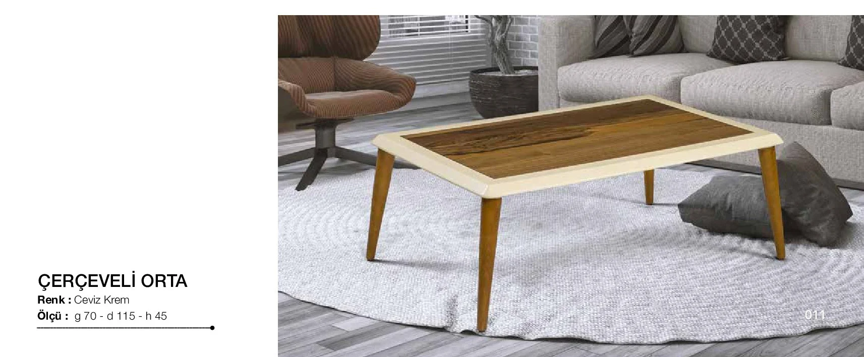 Orta Sehpa 17602 OSM ÇERÇEVE Model Parlak Ceviz Krem Kayın retro 