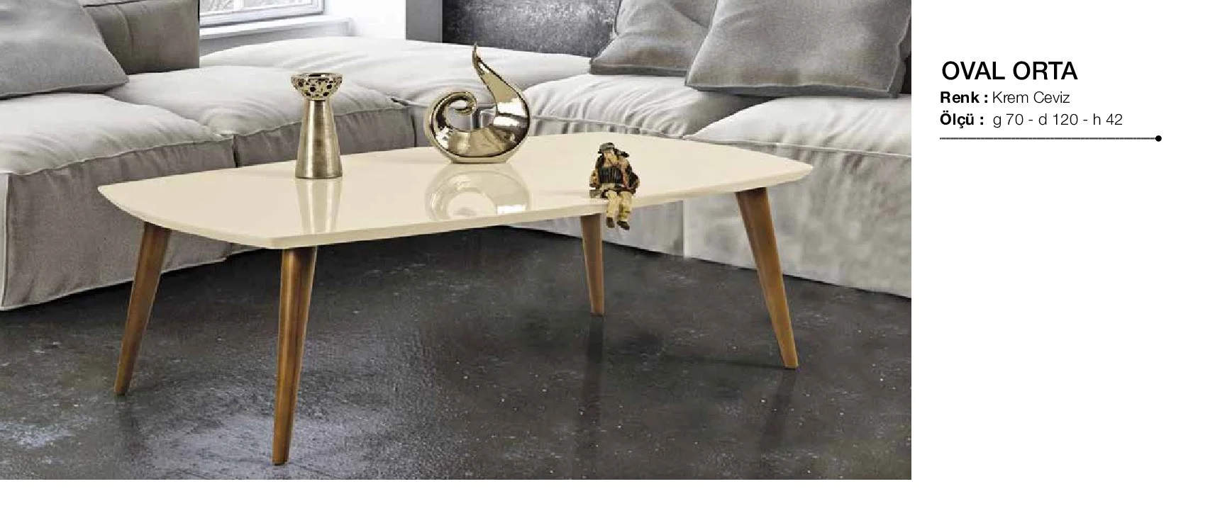 Orta Sehpa 18264 OSM OVAL Model Ceviz Krem Ahşap Kayın torna Retr