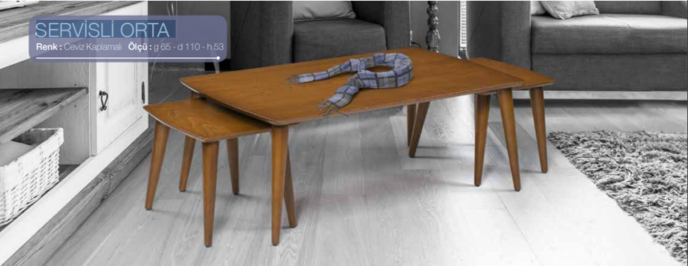 Orta Sehpa 18267 OSM SERVİSLİ Model Parlak Ceviz Ahşap Kayın torn