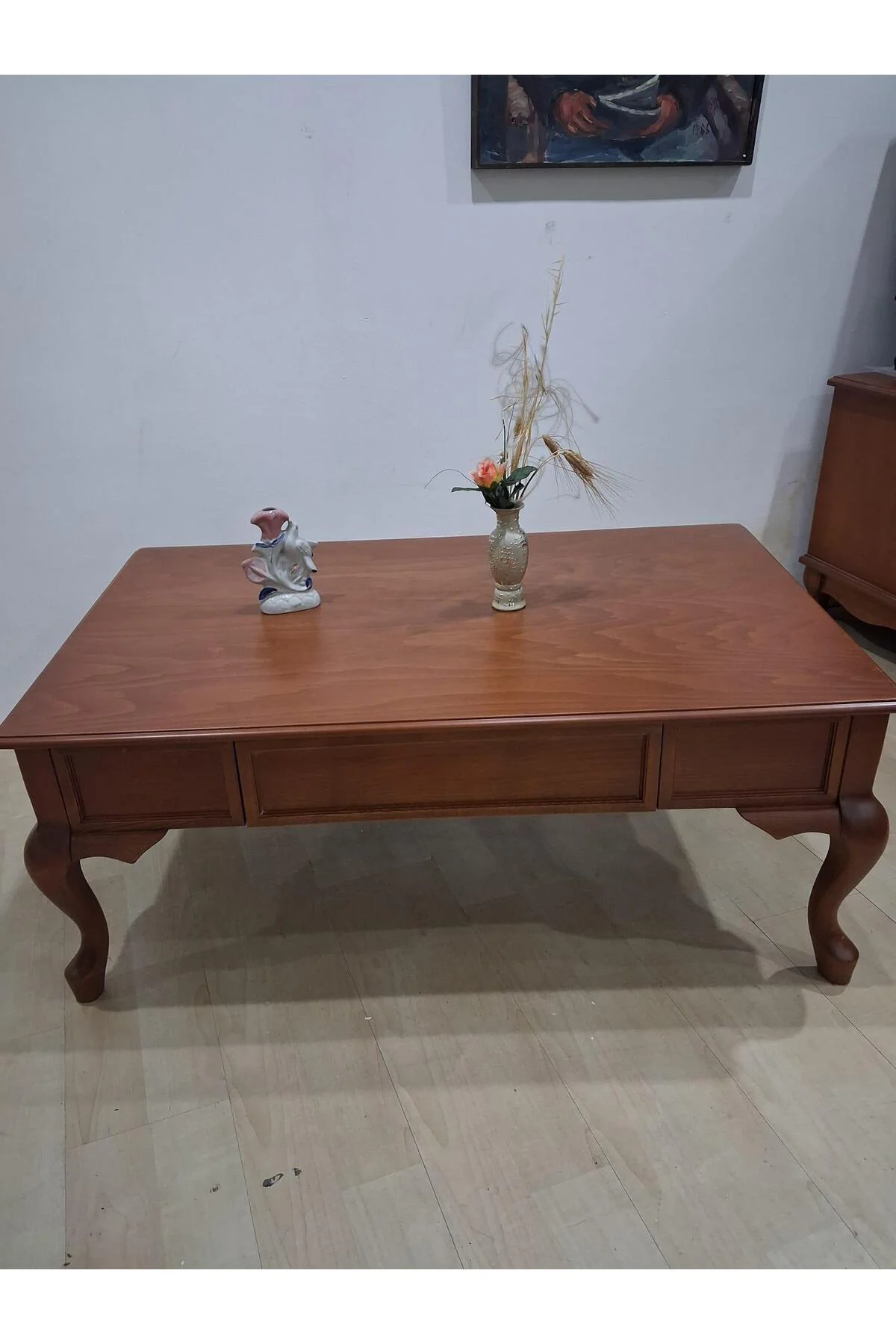 Orta Sehpa 18524 Klasik Model Kayın Aslan Ayak MDF Tabla ceviz Natüre El Yapım - Görsel 3