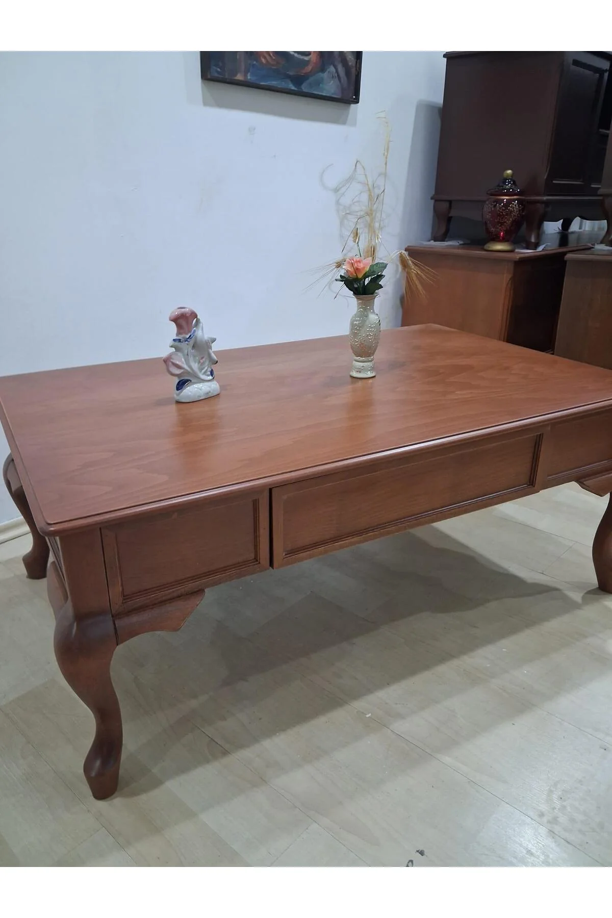 Orta Sehpa 18524 Klasik Model Kayın Aslan Ayak MDF Tabla ceviz Natüre El Yapım - Görsel 4