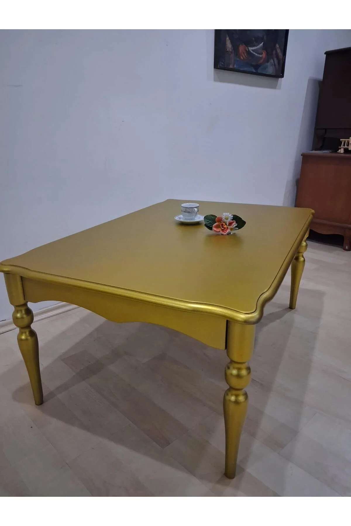 Orta Sehpa Demonte 90685 Model Kayın Aslan Retro Ayak Gold Renk El Yapım - Görsel 3