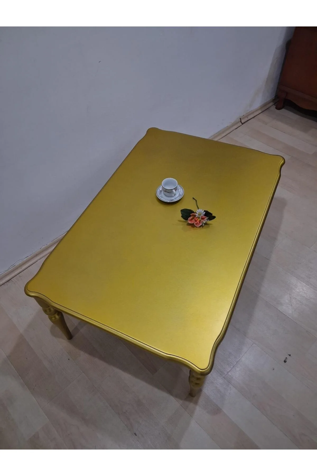 Orta Sehpa Demonte 90685 Model Kayın Aslan Retro Ayak Gold Renk El Yapım - Görsel 2