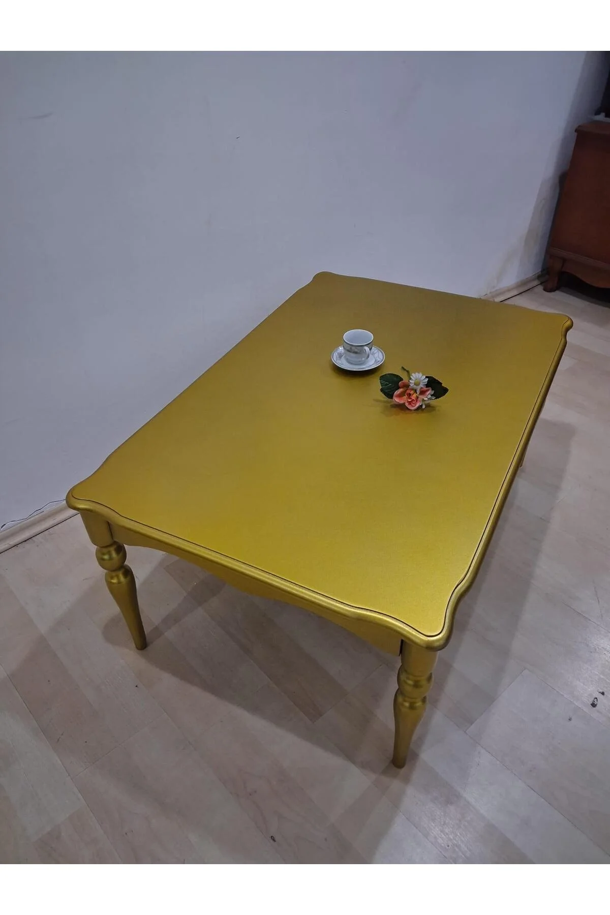 Orta Sehpa Demonte 90685 Model Kayın Aslan Retro Ayak Gold Renk El Yapım - Görsel 8