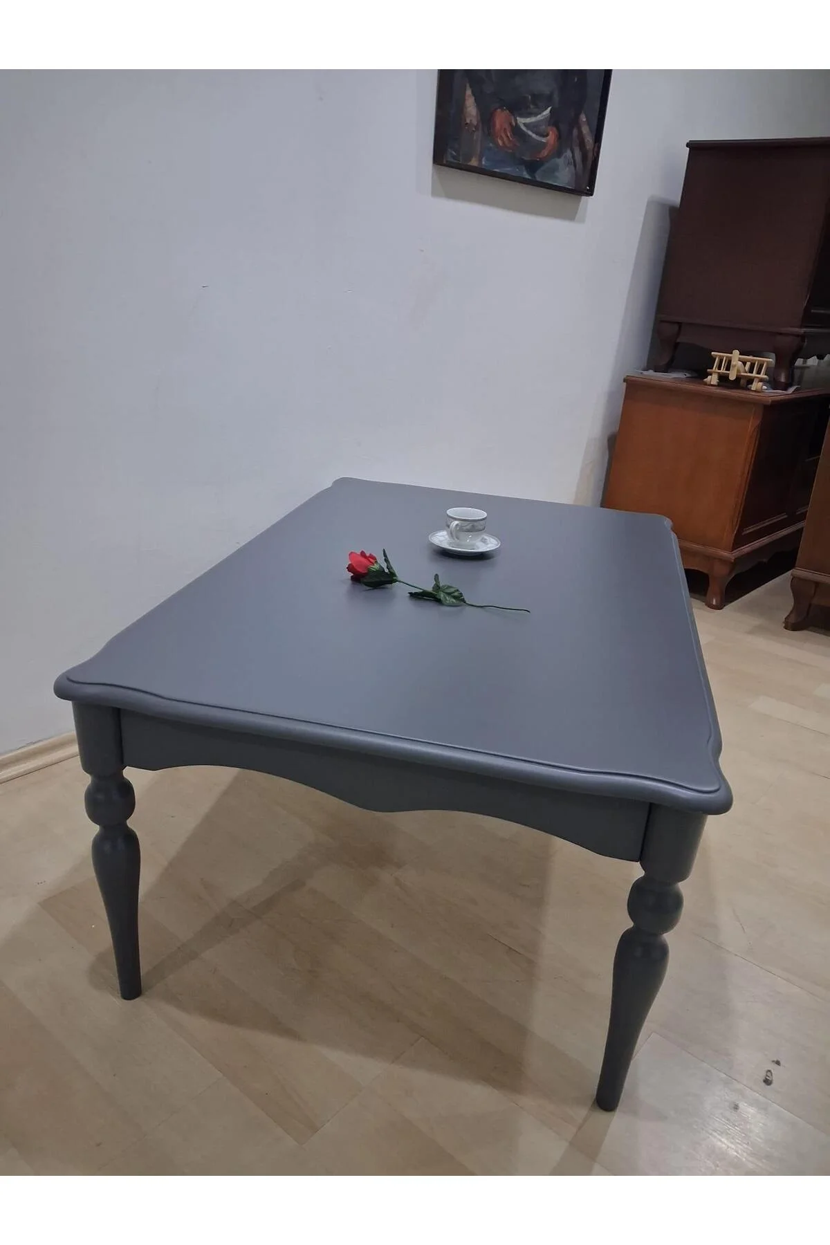 Orta Sehpa Demonte 90684 Model Kayın Aslan Retro Ayak Gri Renk El Yapım - Görsel 4