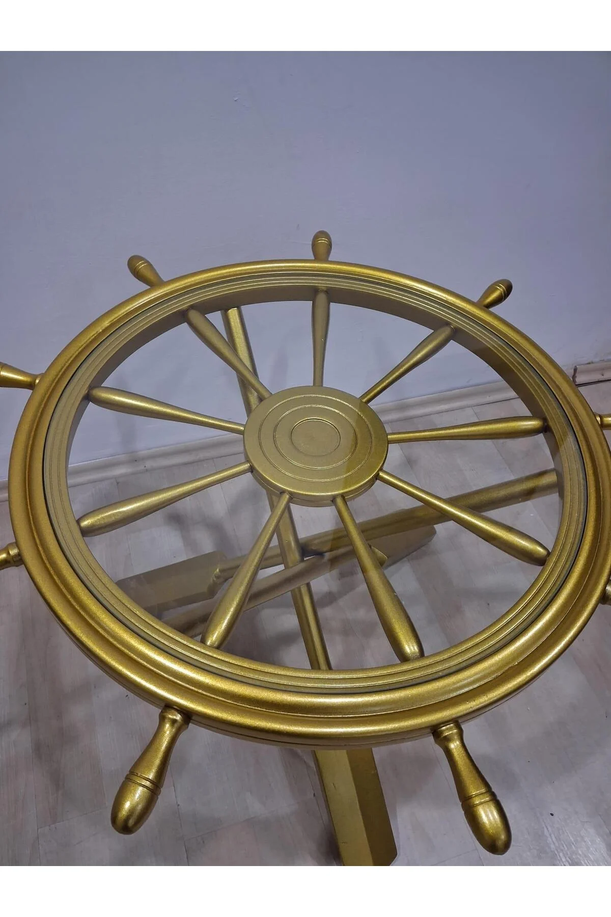 Orta Sehpa Dümen 90636 Model Ahşap Çapraz X Ayak Parlak Gold Lake Boya El Yapım - Görsel 5