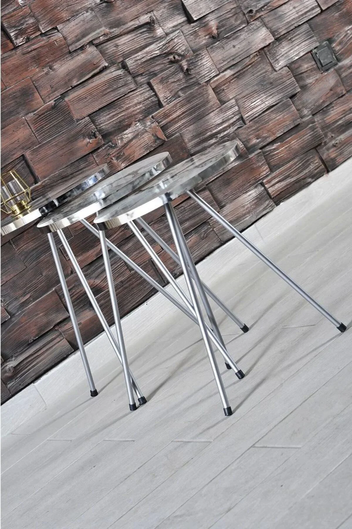 Orta Sehpa Elips Siyah Tel Ayak Çift Altın Krem