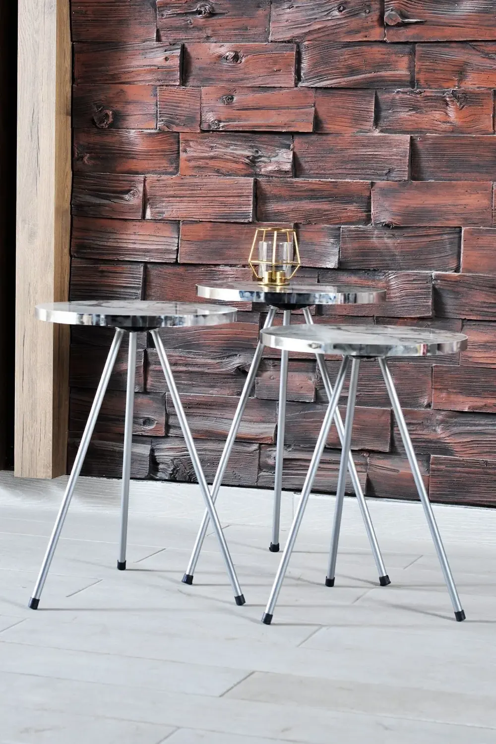 Orta Sehpa Gümüş Elips Siyah Metal Ayak