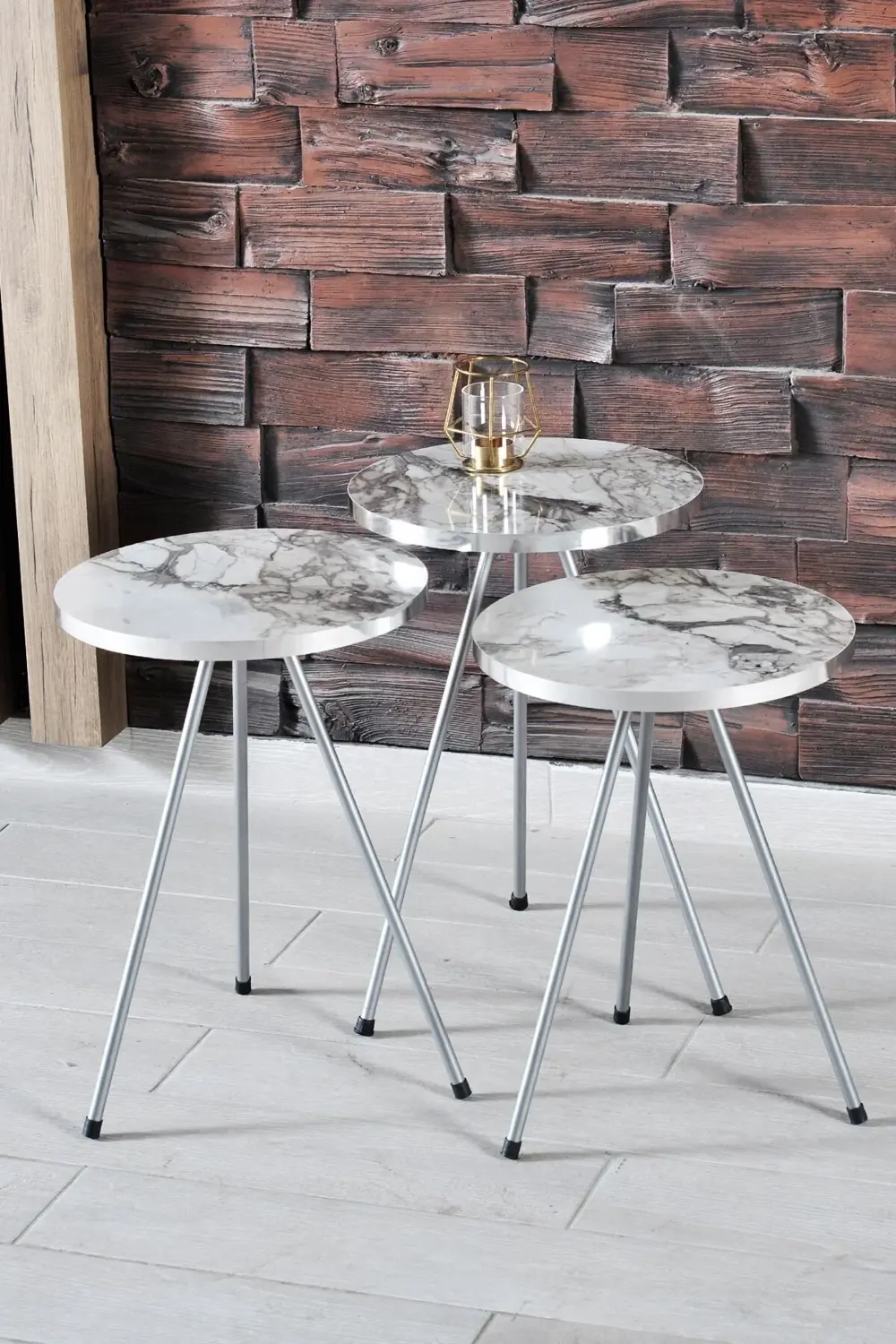 Orta Sehpa Gümüş Elips Siyah Metal Ayak