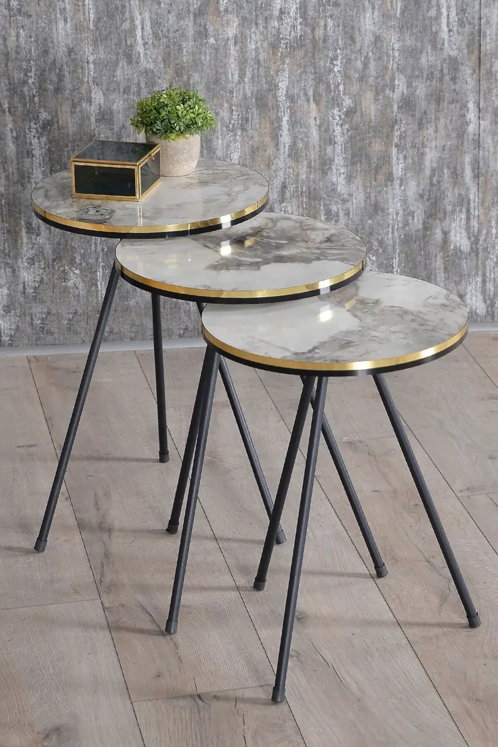 Orta Sehpa Kr Siyah Tel Ayak Çift Altın Bendir