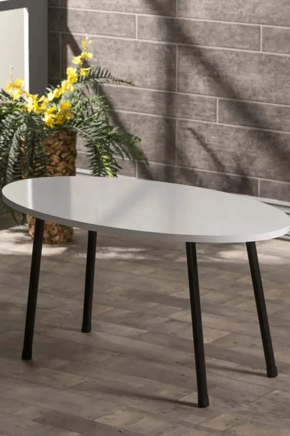 Orta Sehpa Metal Ayak Elips Beyaz