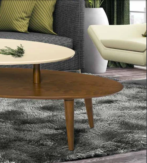 Orta sehpa OSM 11826 ELİPS Model İki Kat Parlak Krem Ceviz Kayın 