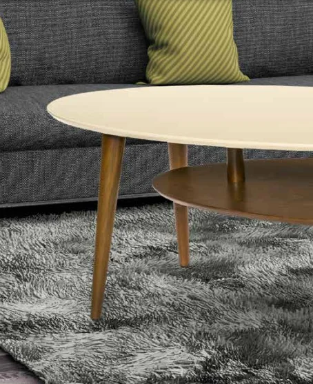Orta sehpa OSM 11826 ELİPS Model İki Kat Parlak Krem Ceviz Kayın 