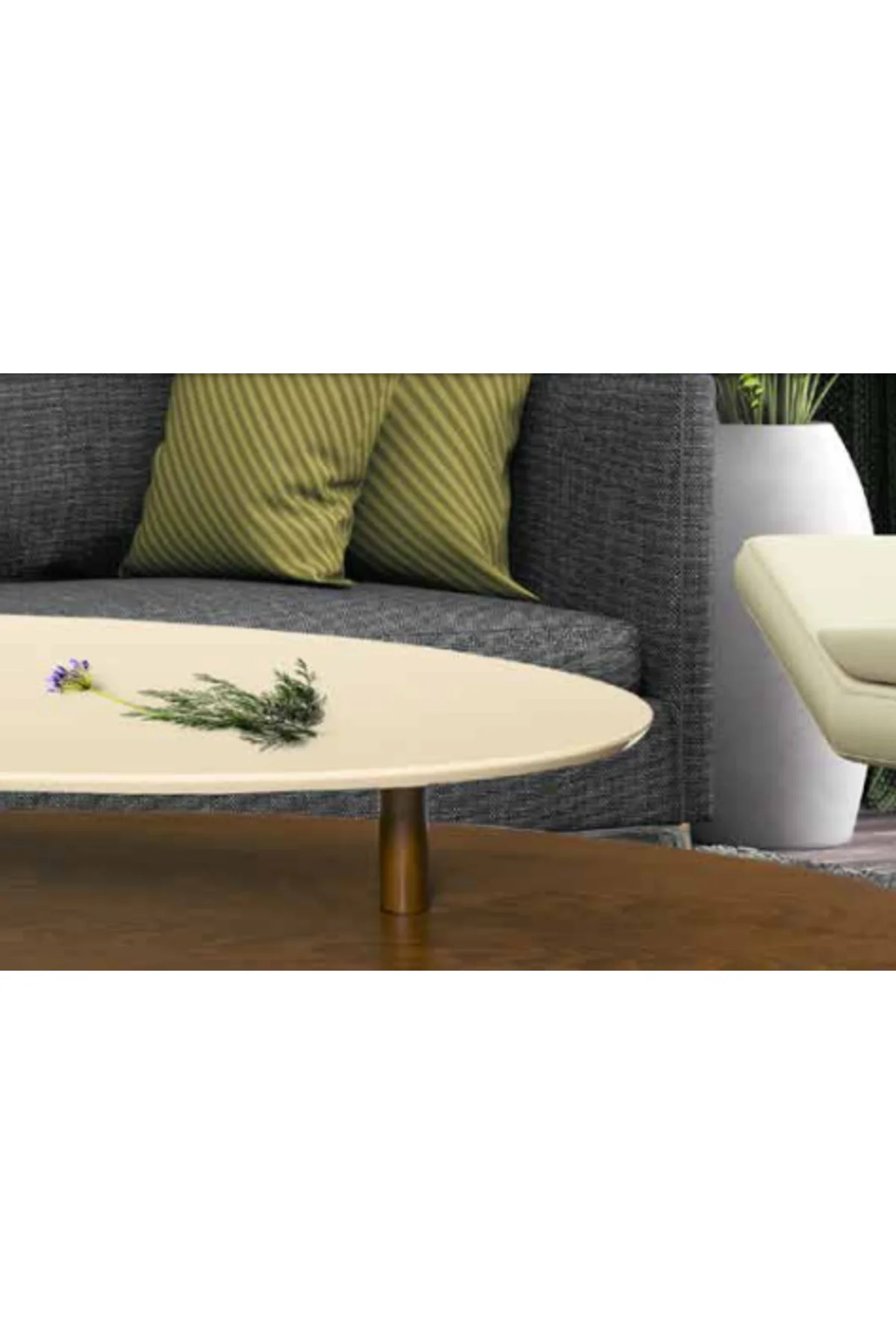 Orta sehpa OSM 11826 ELİPS Model İki Kat Parlak Krem Ceviz Kayın ayak El Yapım - Görsel 7