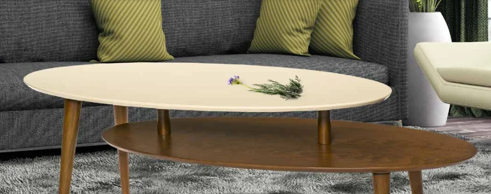 Orta sehpa OSM 11826 ELİPS Model İki Kat Parlak Krem Ceviz Kayın 