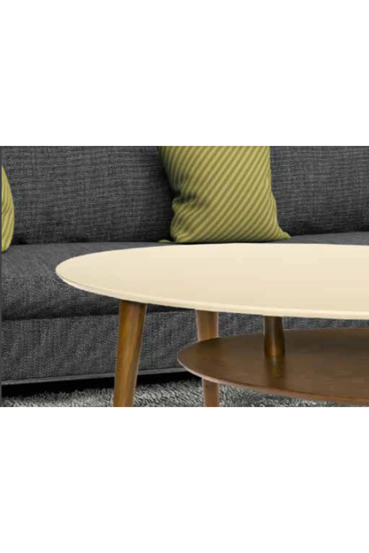 Orta sehpa OSM 11826 ELİPS Model İki Kat Parlak Krem Ceviz Kayın ayak El Yapım - Görsel 6