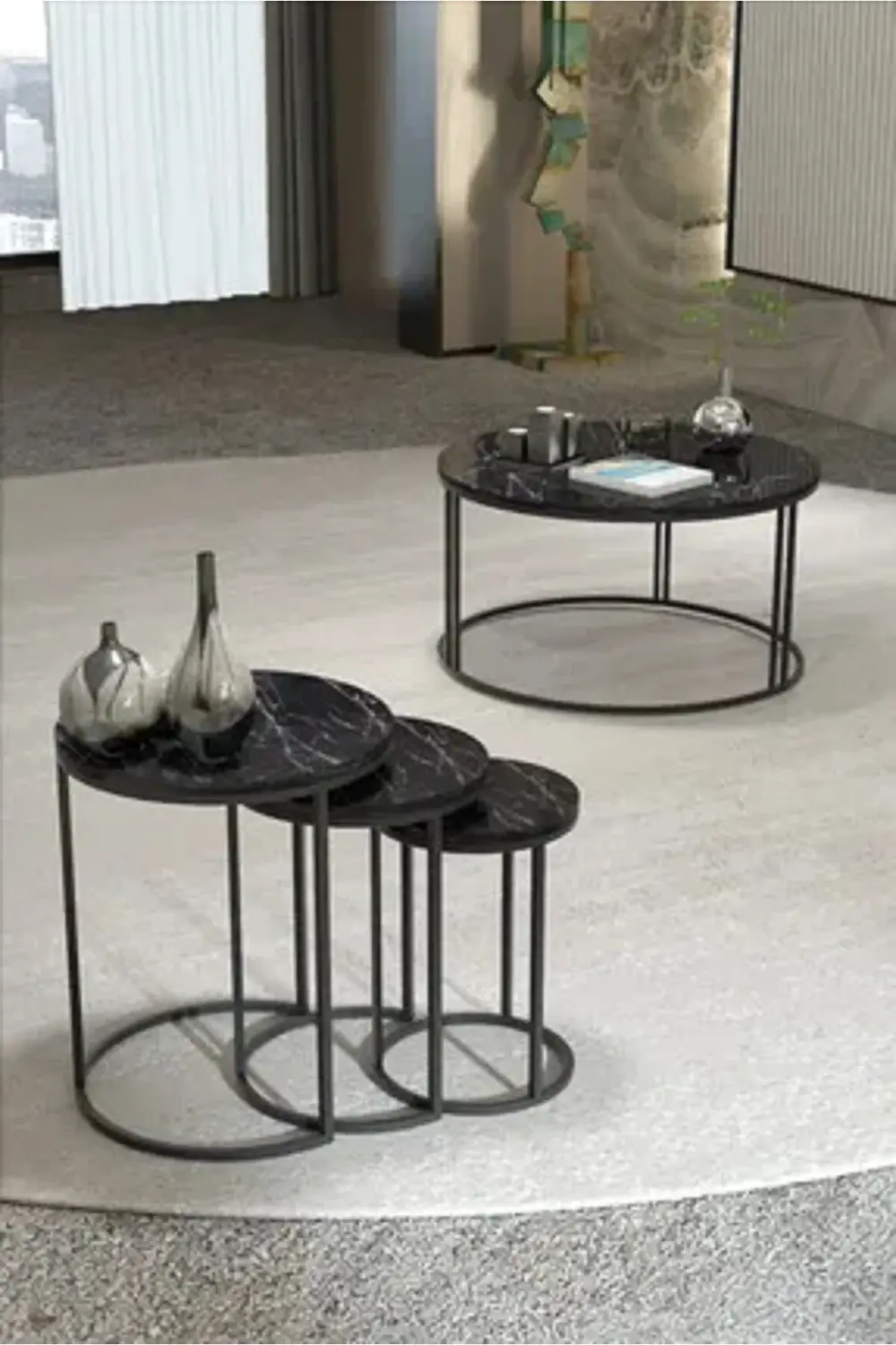 Orta Sehpa Tekli Ve 3'Lü C Zigon Sehpa Kombin Set Bendir