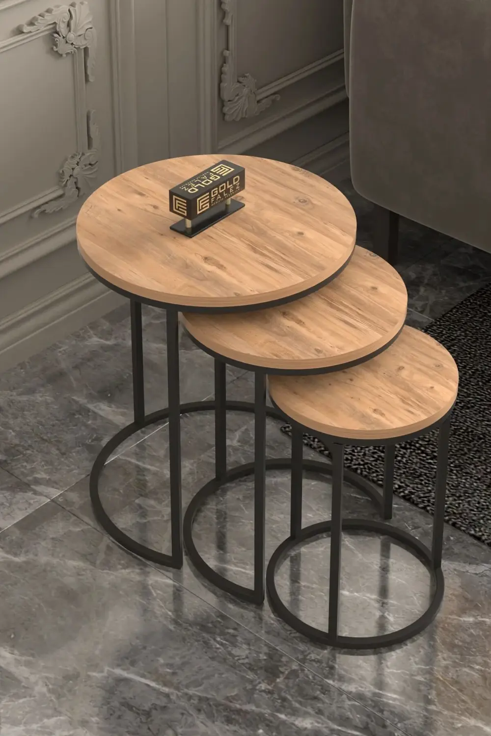 Orta Sehpa Tekli Ve 3'Lü C Zigon Sehpa Kombin Set Ceviz