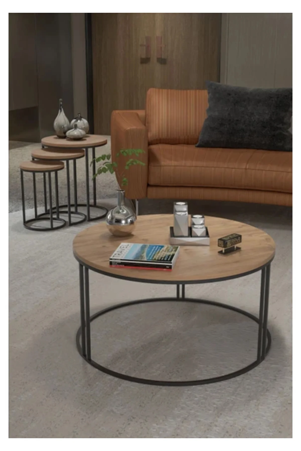 Orta Sehpa Tekli Ve 3'Lü C Zigon Sehpa Kombin Set Ceviz