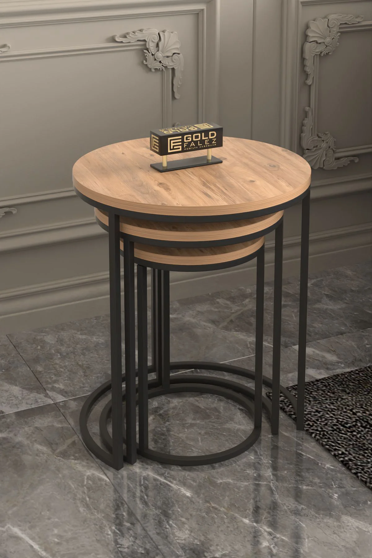 Orta Sehpa Tekli Ve 3'Lü C Zigon Sehpa Kombin Set Ceviz