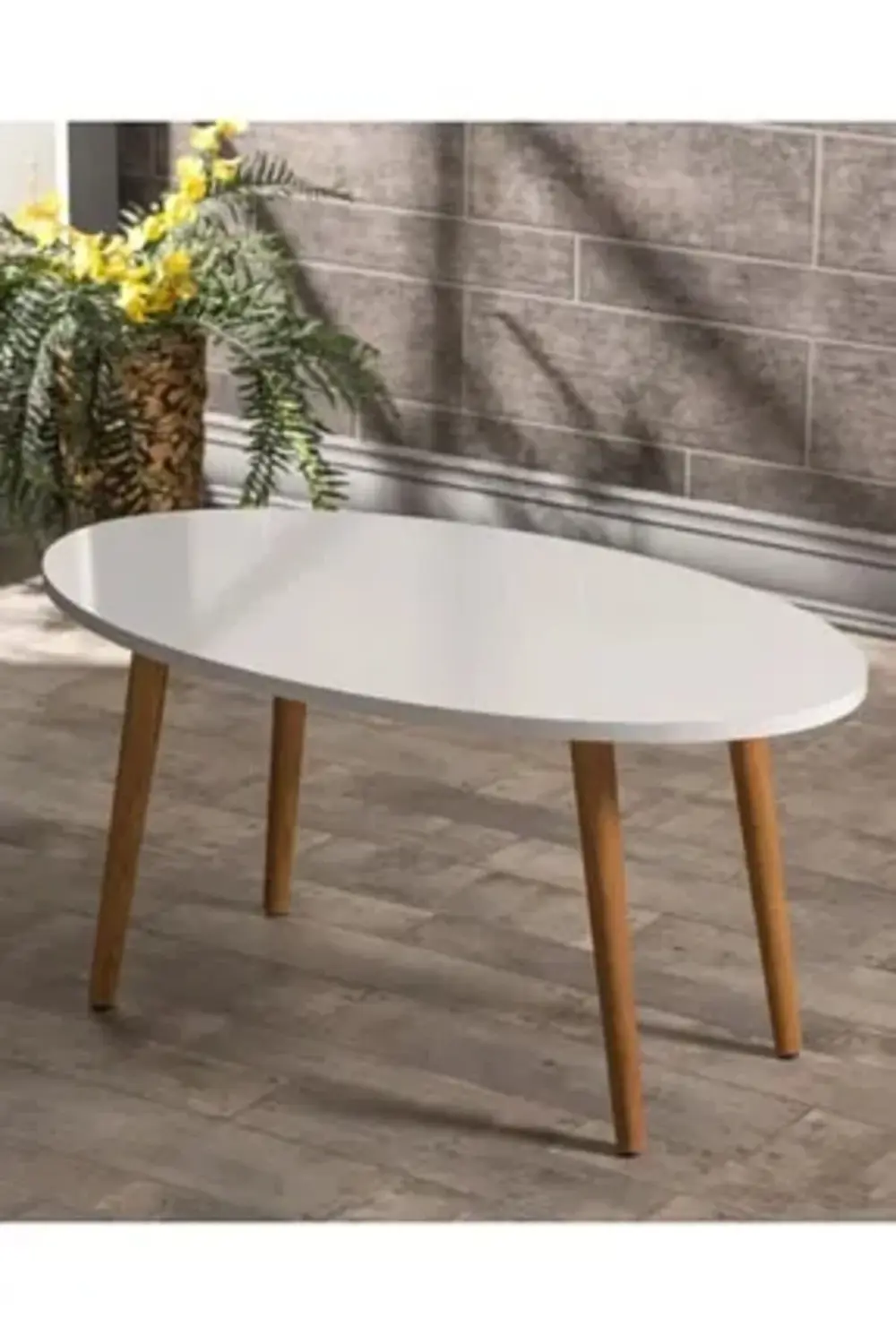 Orta Sehpa Torna Ayak Elips Krem Ahşap