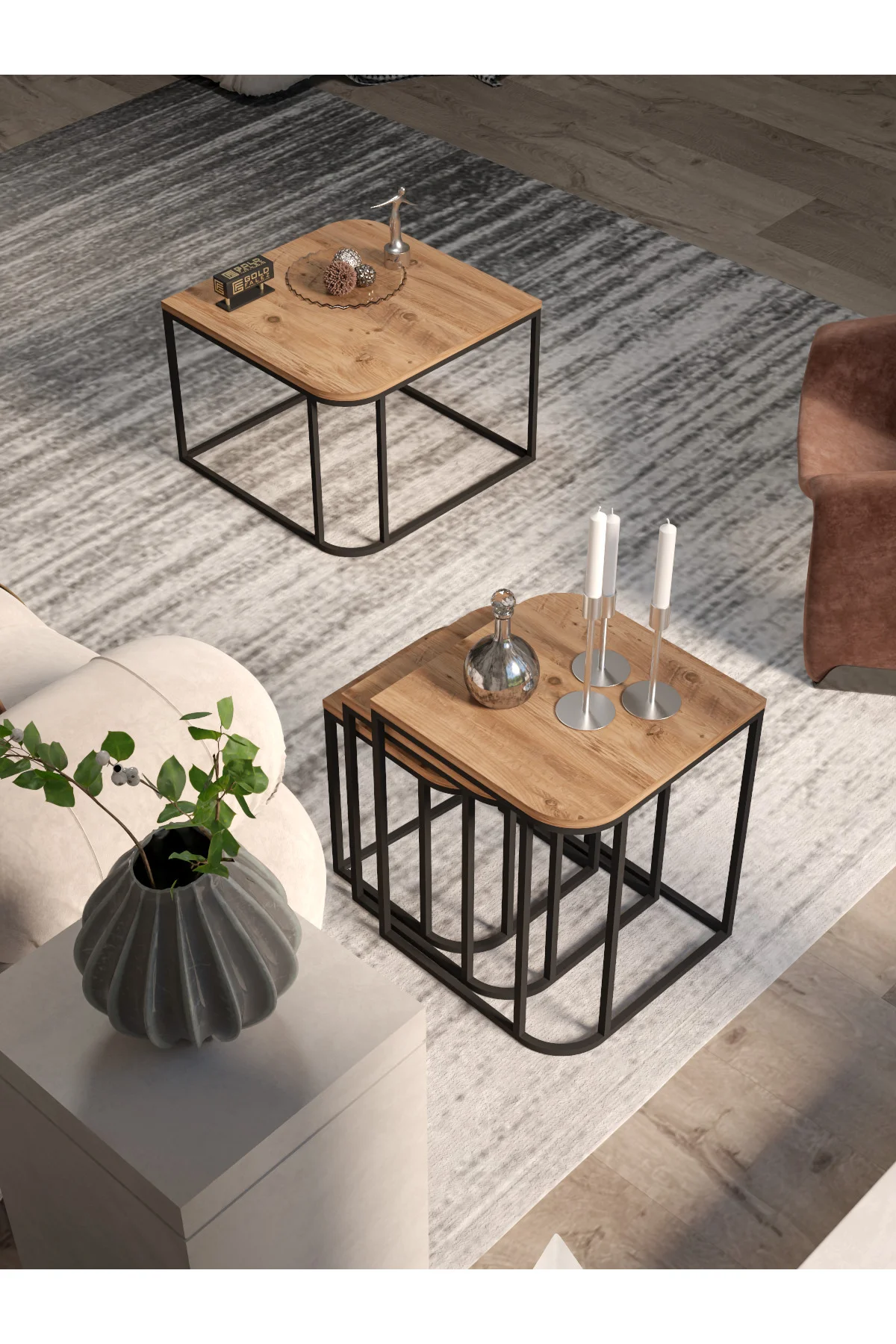 Orta Sehpa Ve Zigon Yan Sehpa Flora Set Gordion