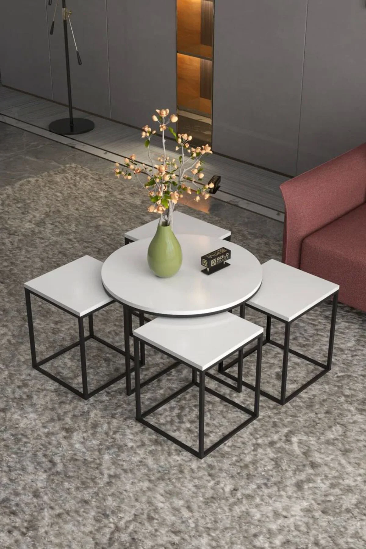 Orta Sehpa Ve Zigon Sehpa Oval Lüx 5'Li Set Beyaz