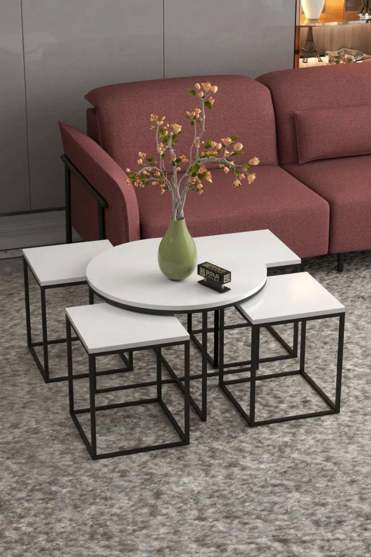 Orta Sehpa Ve Zigon Sehpa Oval Lüx 5'Li Set Beyaz