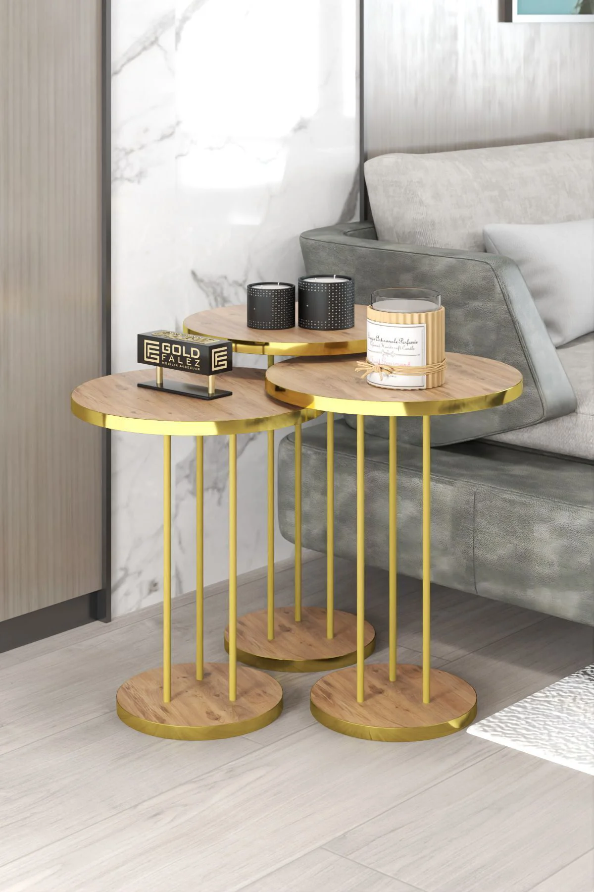 ORTA SEHPA VE ZİGON SEHPA TERRA SET GOLD CEVİZ