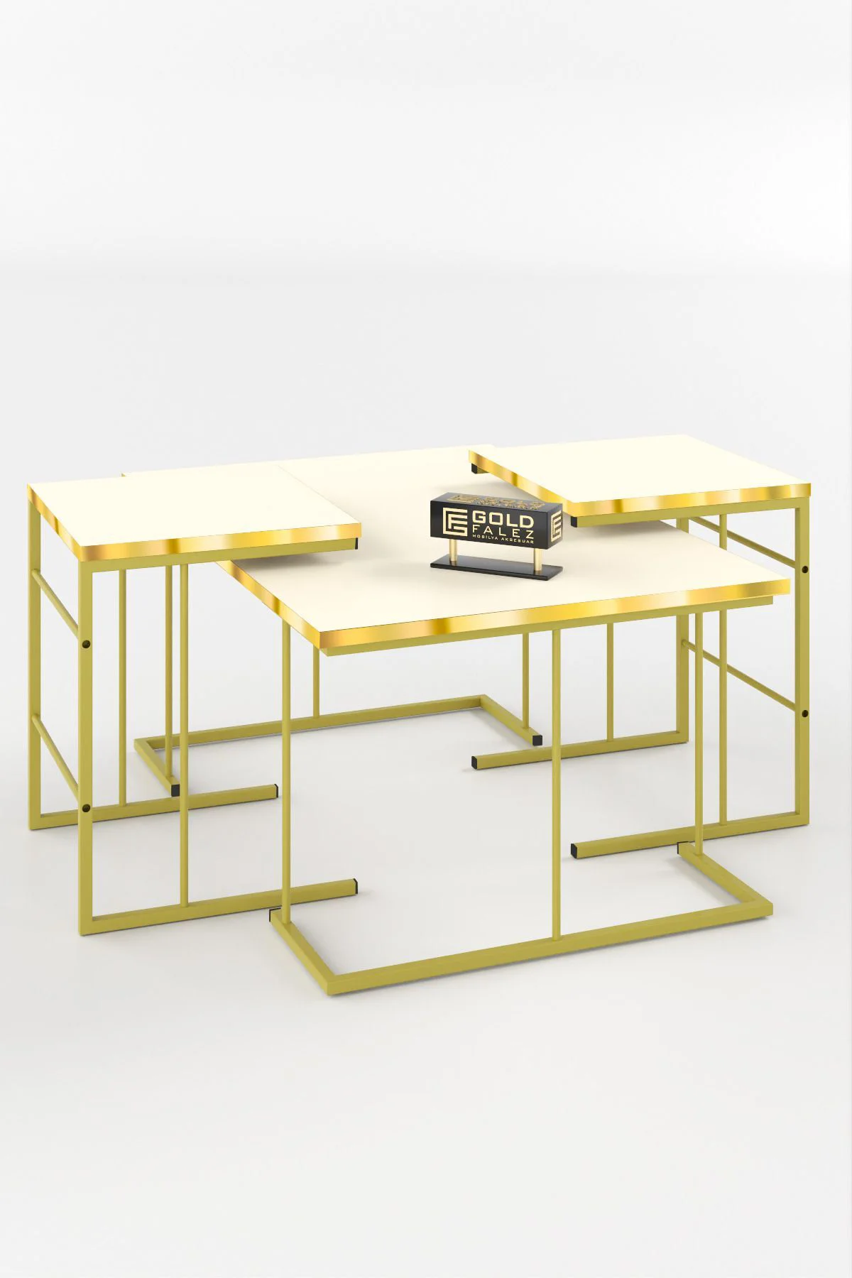 ORTA SEHPA VE ZİGON SEHPA SOLO SET GOLD KREM